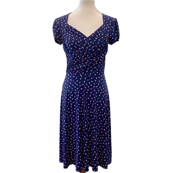 LEOTA Medium Dress Retro Pinup Polka Dot Jersey Stretch Classic 40s Style Swing
